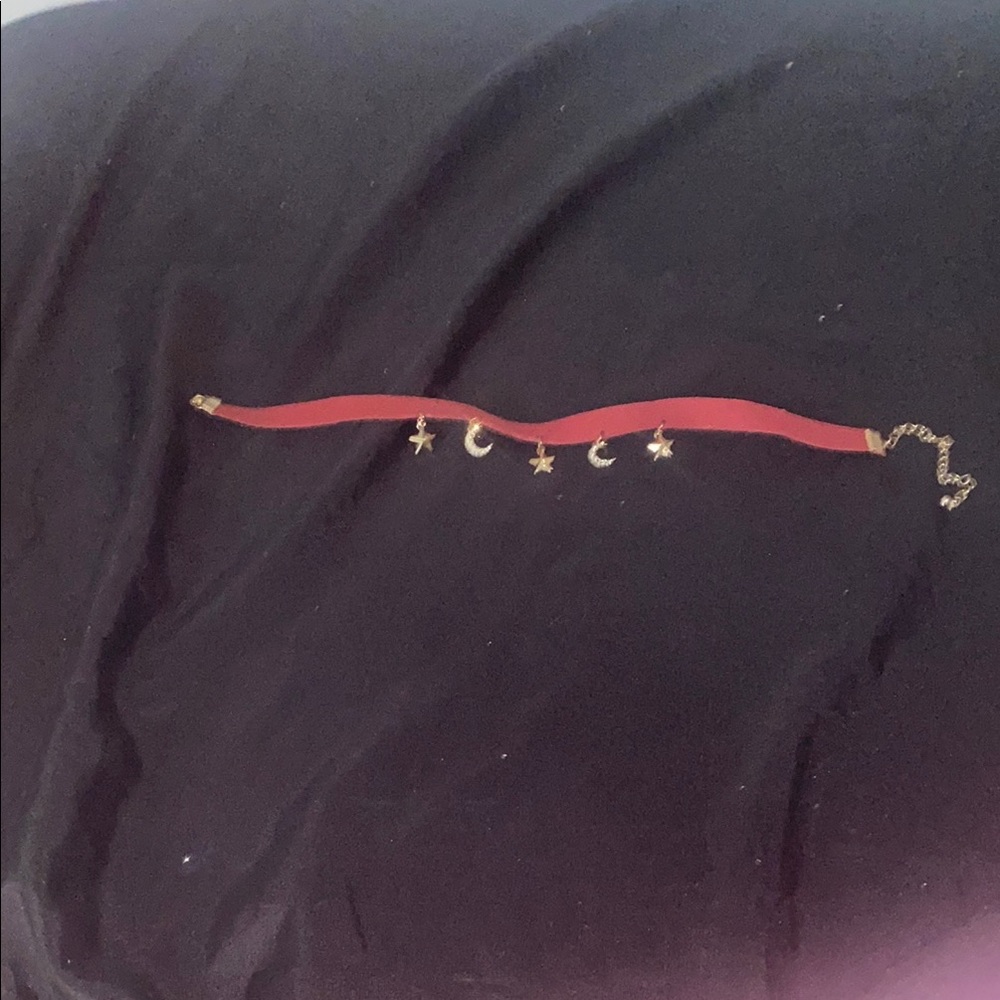 Red Choker Necklace with Gold Charms